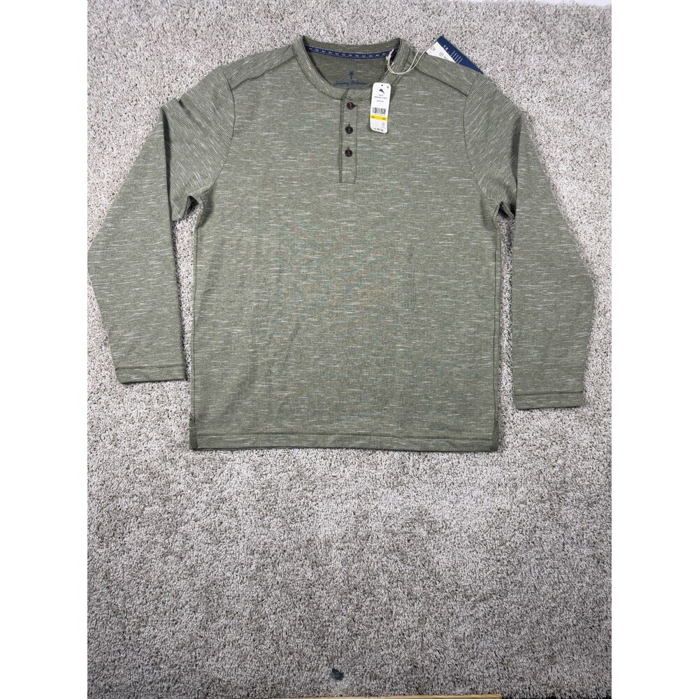 Tommy Bahama Morro Beach LS Henley Tea Leaf Green Shirt Men's Medium NWT